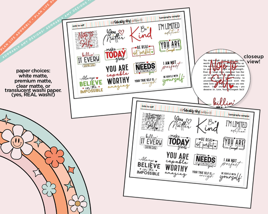 Note to Self Inspirational Deco Typography Sampler Planner Stickers