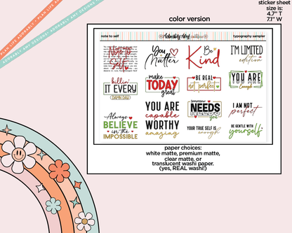 Note to Self Inspirational Deco Typography Sampler Planner Stickers