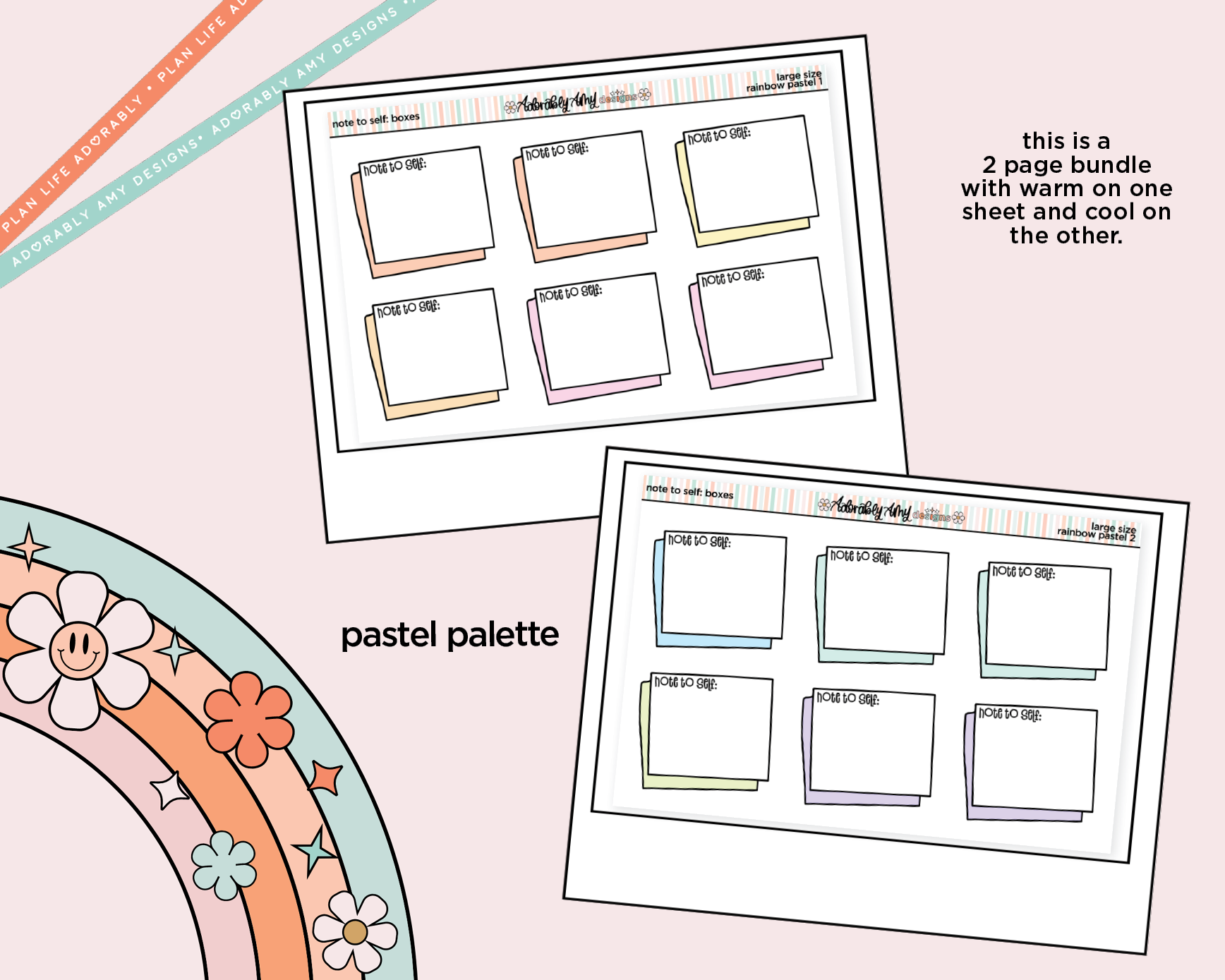 Rainbow Doodled Note to Self: Boxes Large/Jumbo Size Stickers - Adorably Amy Designs