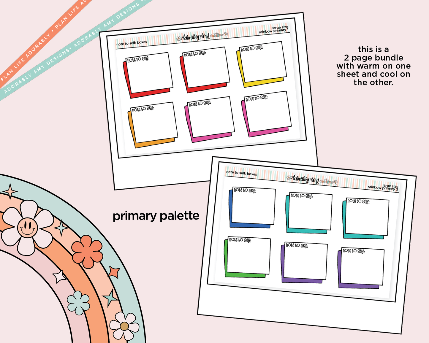 Rainbow Doodled Note to Self: Boxes Large/Jumbo Size Stickers - Adorably Amy Designs