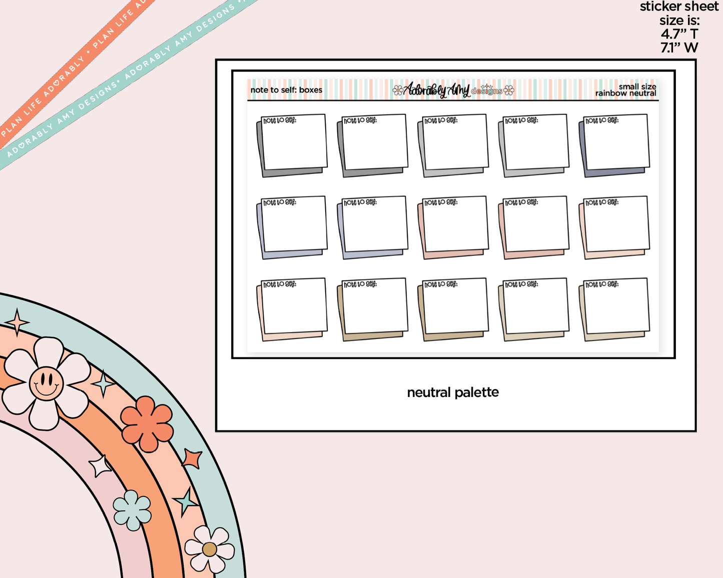 Rainbow Doodled Note to Self: Boxes Small Size Planner Stickers - Adorably Amy Designs