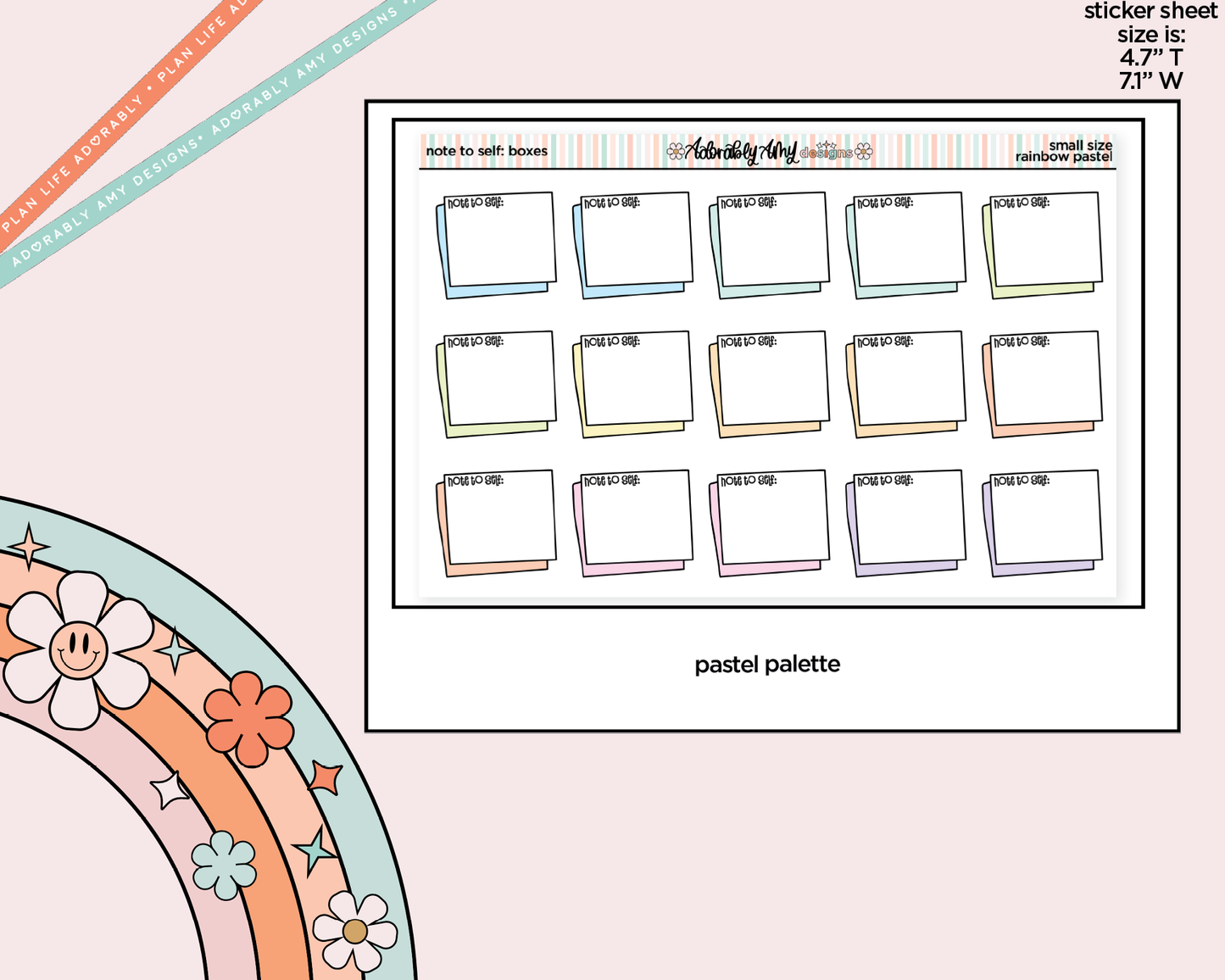 Rainbow Doodled Note to Self: Boxes Small Size Planner Stickers - Adorably Amy Designs