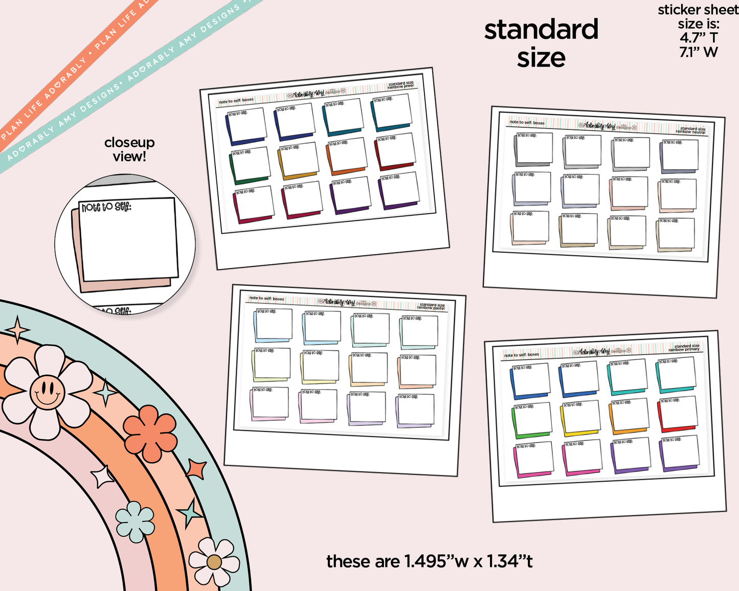 Rainbow Doodled Note to Self: Boxes Standard Size Stickers - Adorably Amy Designs