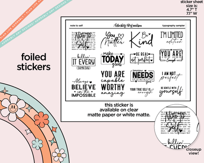 Foiled Note to Self Typography Sampler Planner Stickers