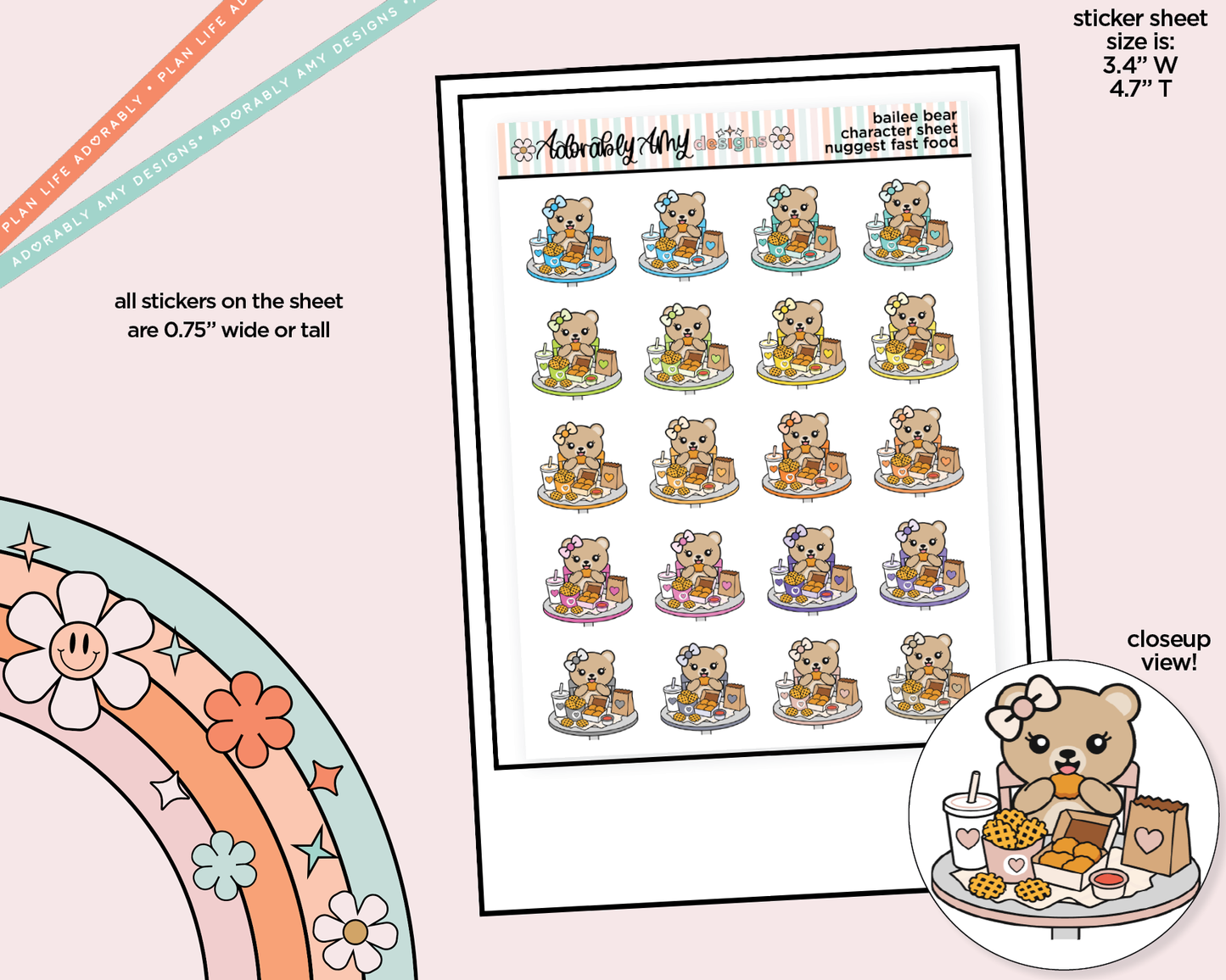 Bailee Bear Chicken Nugget Fast Food Decoration Character Planner Stickers