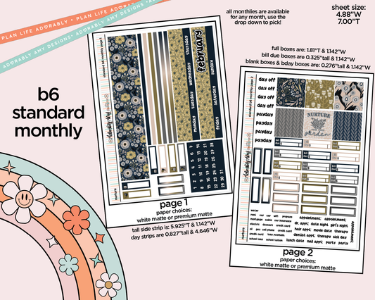 Standard B6 Monthly Pick Your Month Nurture Planner Sticker Kit for some B6 Planners