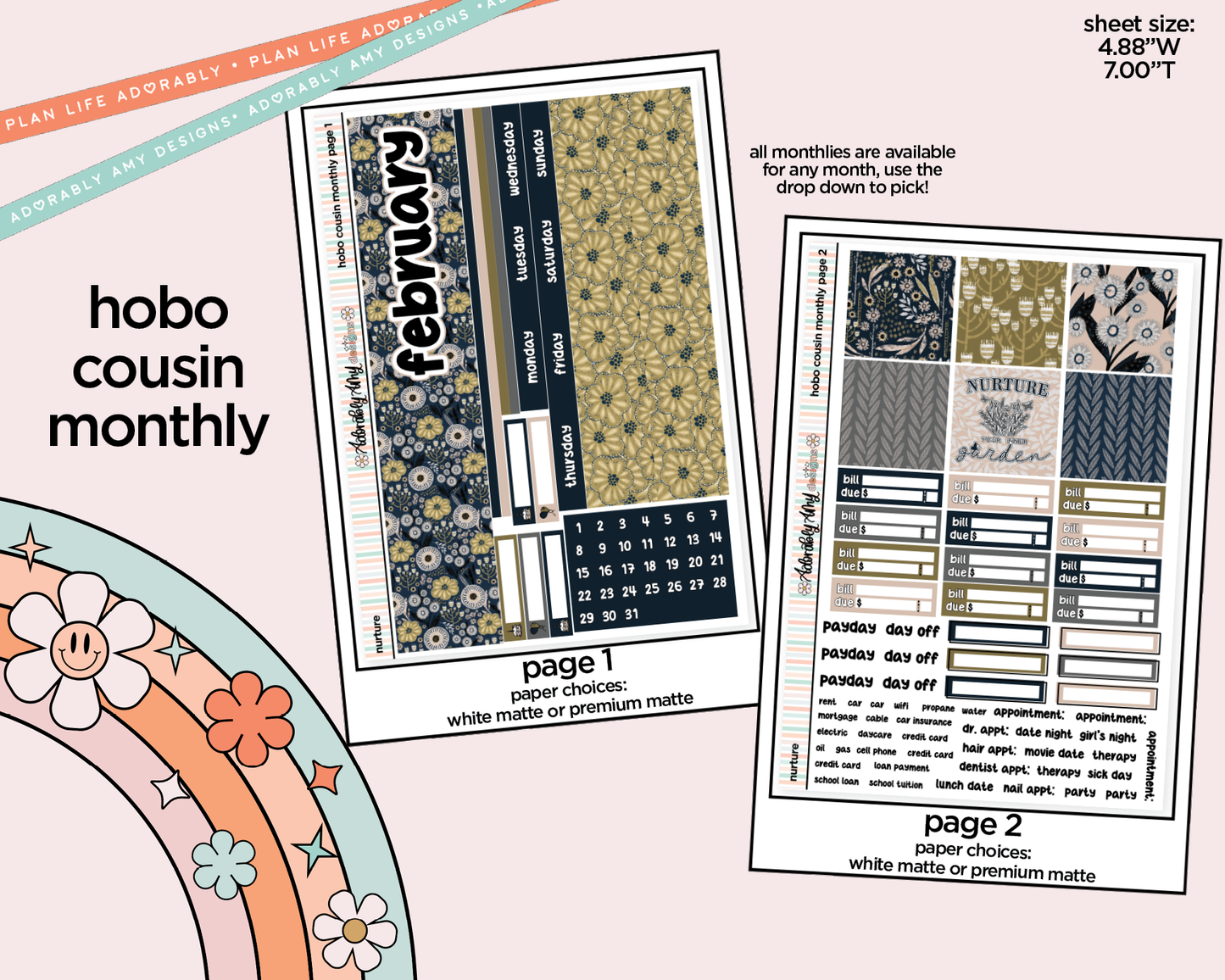 Hobonichi Cousin Monthly Pick Your Month Nurture Planner Sticker Kit for Hobo Cousin or Similar Planners