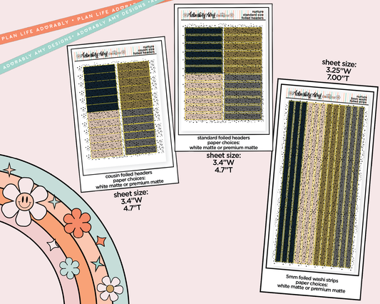 Foiled Nurture Headers or Long Strips Planner Stickers for any Planner or Insert