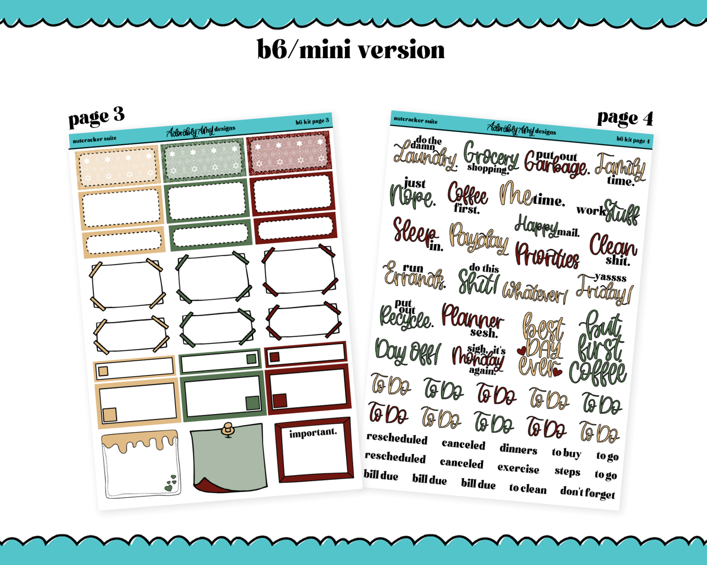 Mini B6 Nutcracker Suite Christmas Themed Weekly Planner Sticker Kit sized for ANY Vertical Insert