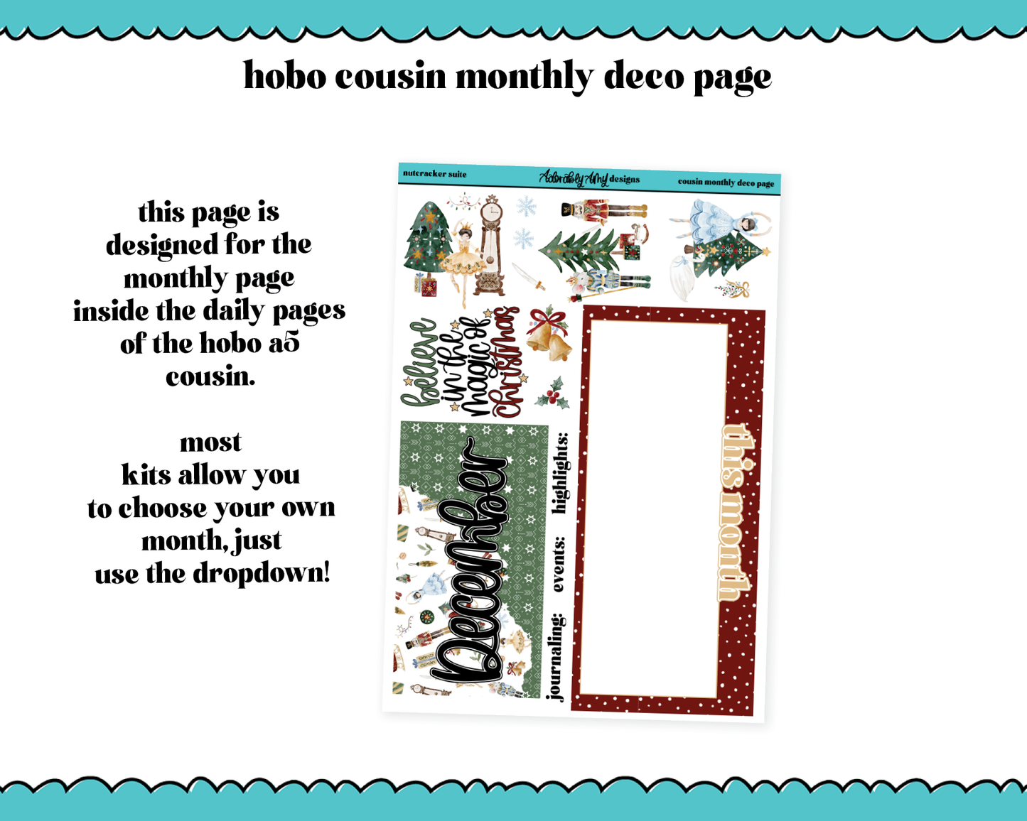 Hobonichi Cousin Monthly Pick Your Month Nutcracker Suite Planner Sticker Kit for Hobo Cousin or Similar Planners