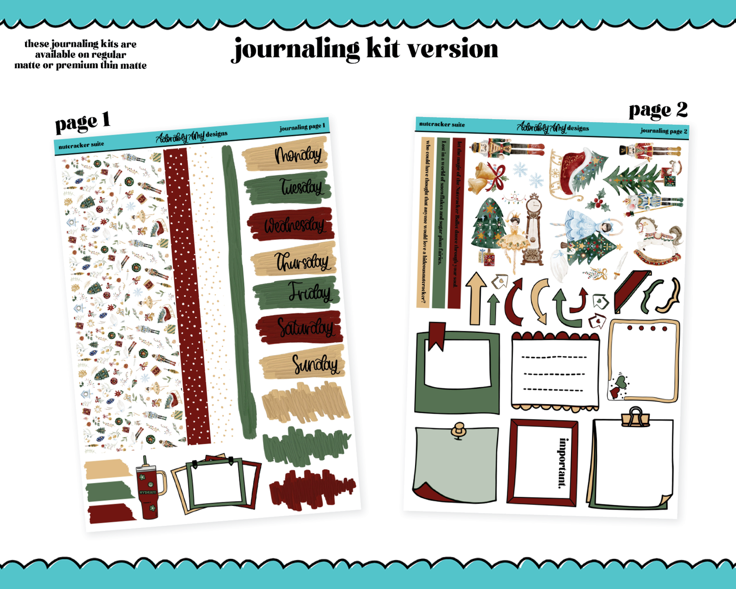 Journaling Kit Nutcracker Suite Christmas Themed Planner Sticker Kit