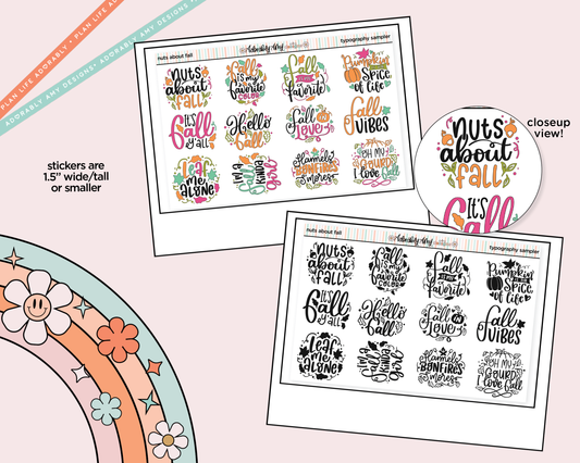 Nuts About Fall Deco Typography Sampler Planner Stickers - Adorably Amy Designs