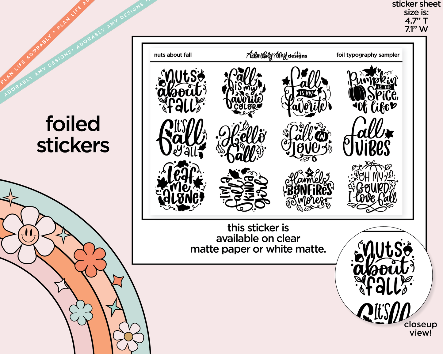 Foiled Nuts About Fall Deco Typography Sampler Planner Stickers