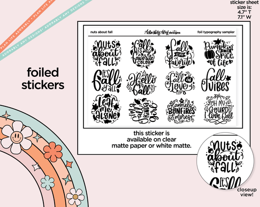 Foiled Nuts About Fall Deco Typography Sampler Planner Stickers - Adorably Amy Designs