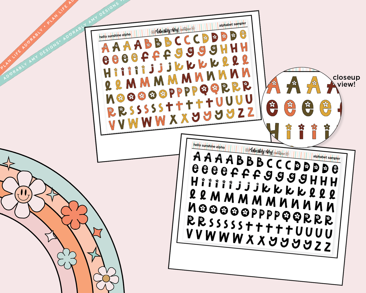 Hello Sunshine Orange Bird Alphabet Stickers Deco Typography Sampler Planner Stickers - Adorably Amy Designs