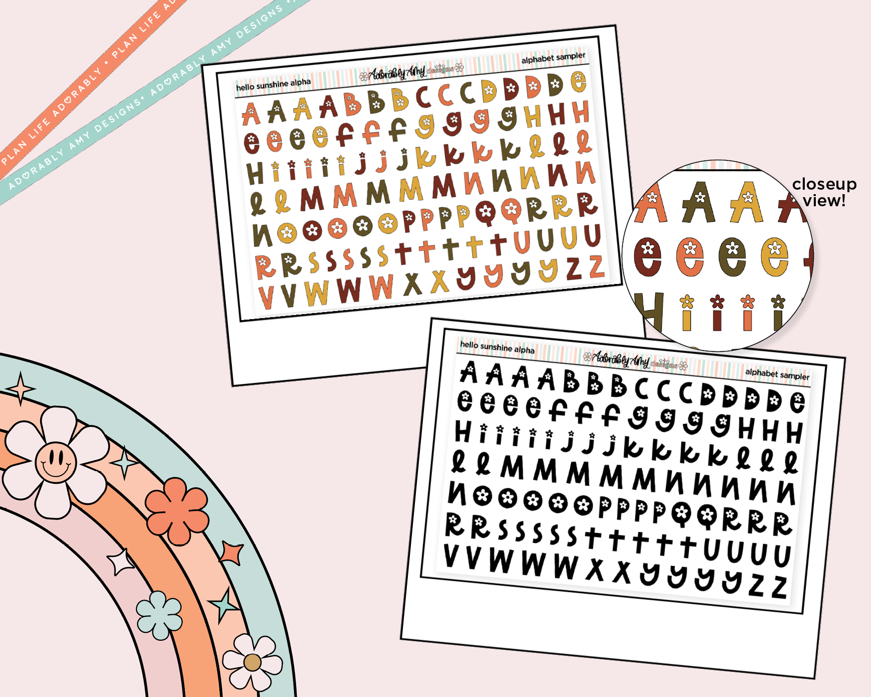 Hello Sunshine Orange Bird Alphabet Stickers Deco Typography Sampler Planner Stickers - Adorably Amy Designs