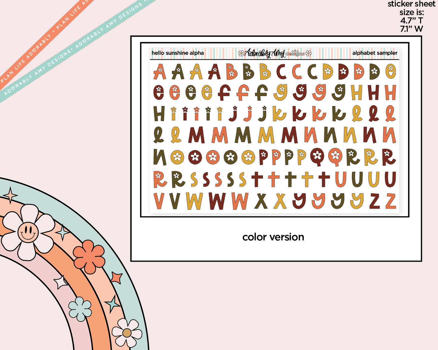 Hello Sunshine Orange Bird Alphabet Stickers Deco Typography Sampler Planner Stickers - Adorably Amy Designs