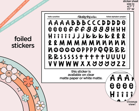 Foiled Hello Sunshine Orange Bird Alphabet Stickers Deco Typography Sampler Planner Stickers - Adorably Amy Designs