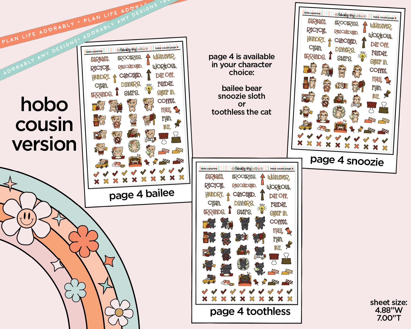 Hobonichi Cousin Weekly Hello Sunshine Orange Bird Planner Sticker Kit for Hobo Cousin or Similar Planners - Adorably Amy Designs