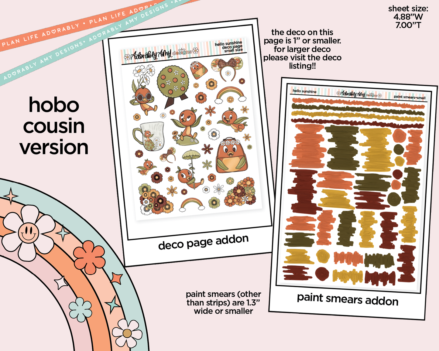 Hobonichi Cousin Weekly Hello Sunshine Orange Bird Planner Sticker Kit for Hobo Cousin or Similar Planners - Adorably Amy Designs
