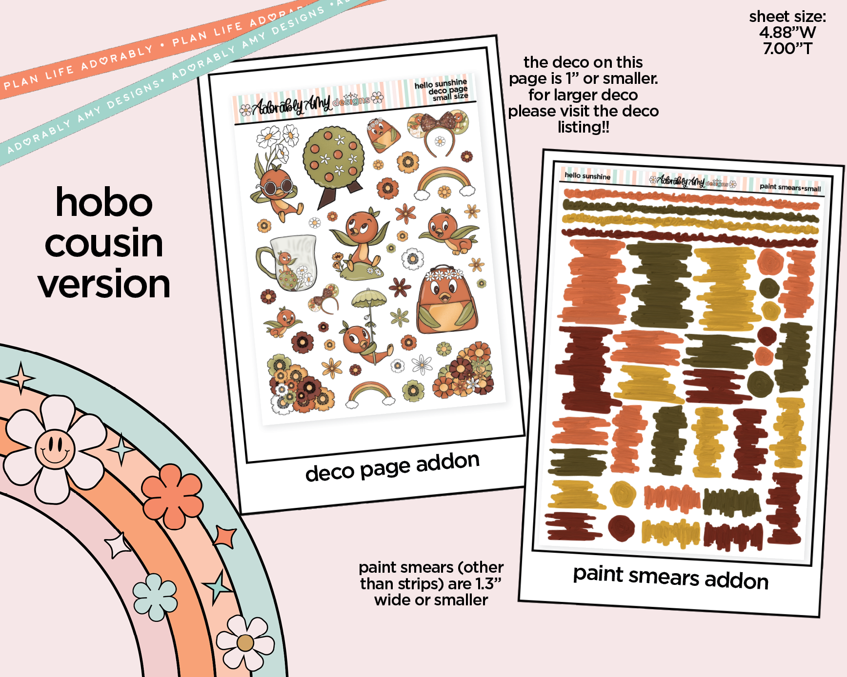 Hobonichi Cousin Weekly Hello Sunshine Orange Bird Planner Sticker Kit for Hobo Cousin or Similar Planners - Adorably Amy Designs