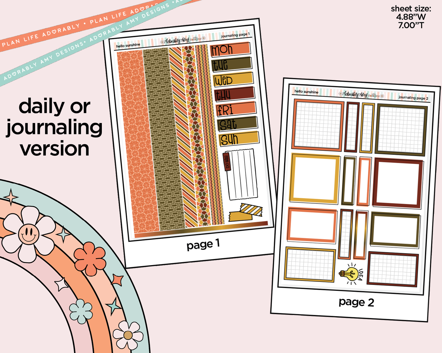 Journaling and Daily Planning Hello Sunshine Orange Bird Planner Sticker Kit - Adorably Amy Designs