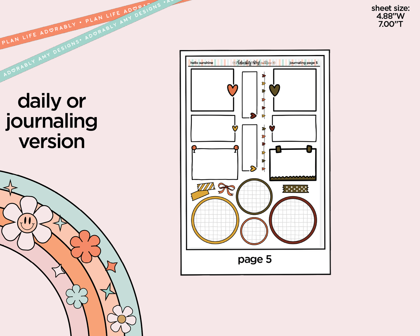 Journaling and Daily Planning Hello Sunshine Orange Bird Planner Sticker Kit - Adorably Amy Designs