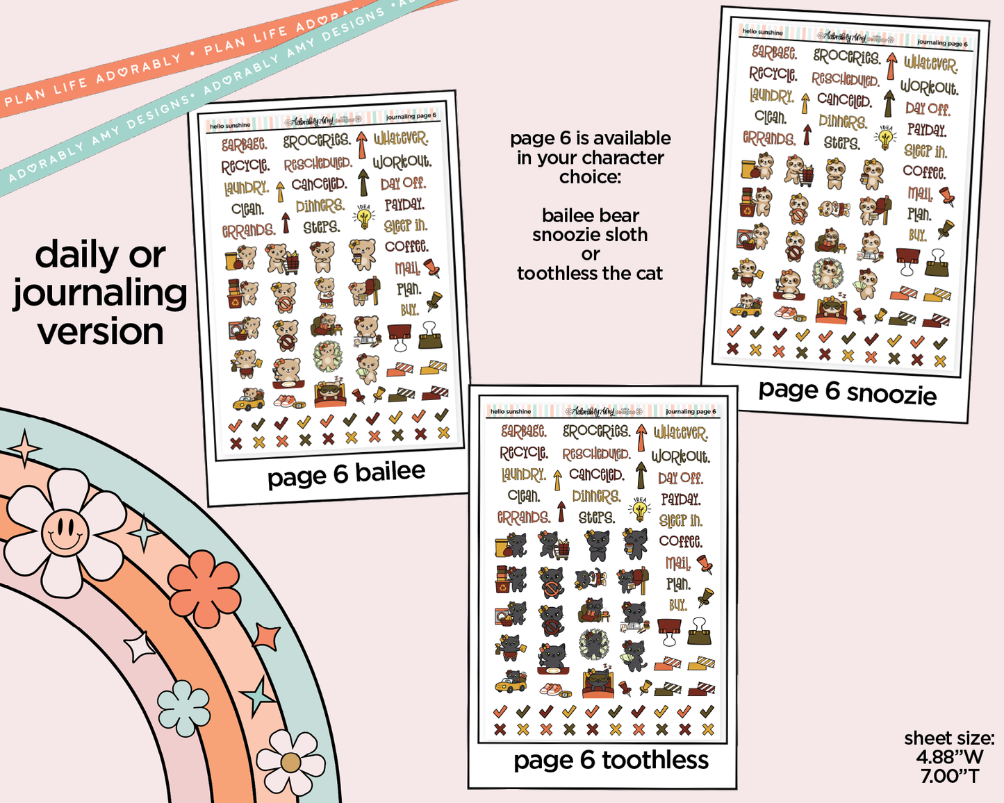 Journaling and Daily Planning Hello Sunshine Orange Bird Planner Sticker Kit - Adorably Amy Designs