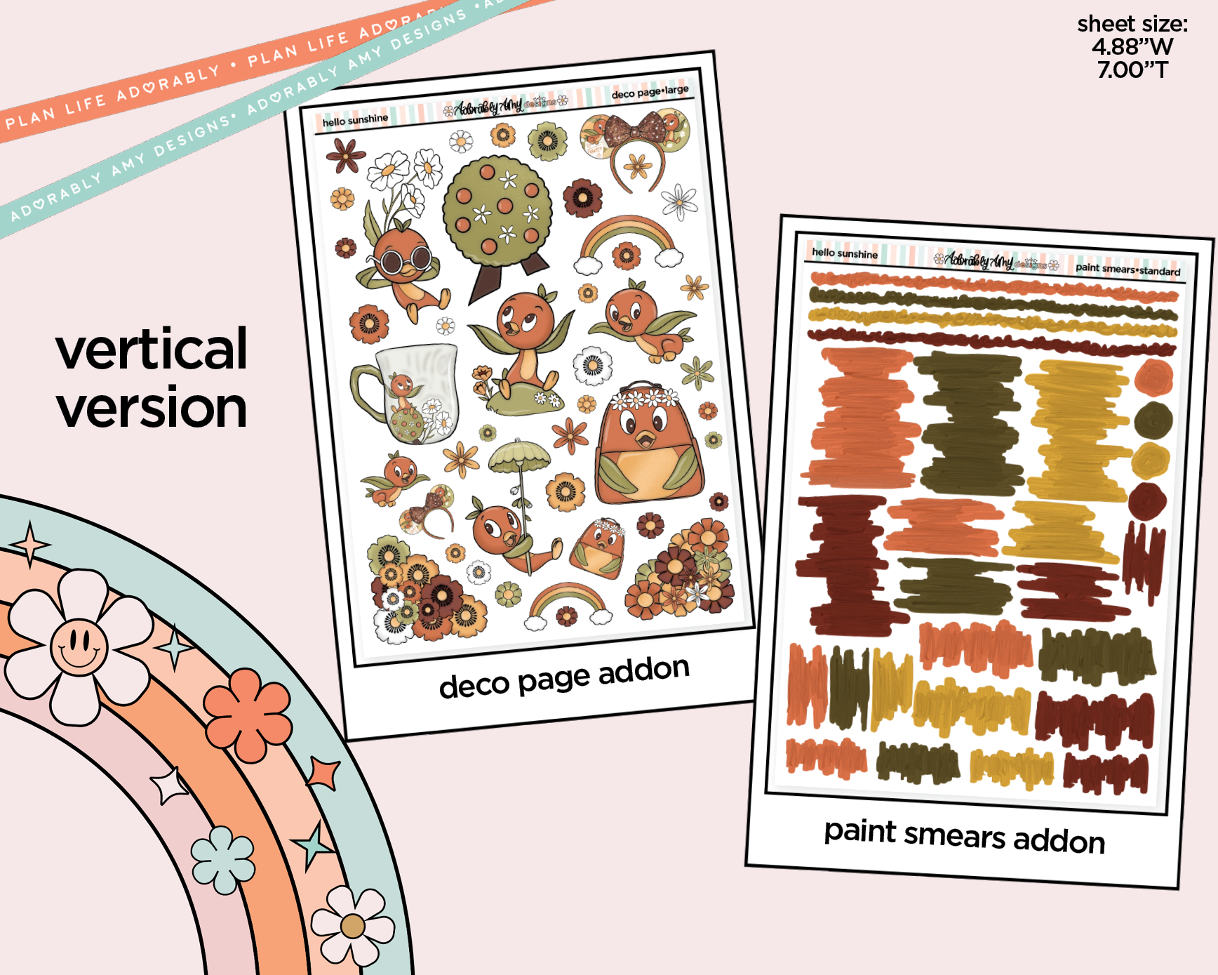 Vertical Hello Sunshine Orange Bird Sticker Kit for Vertical Standard Size Planners or Insert - Adorably Amy Designs