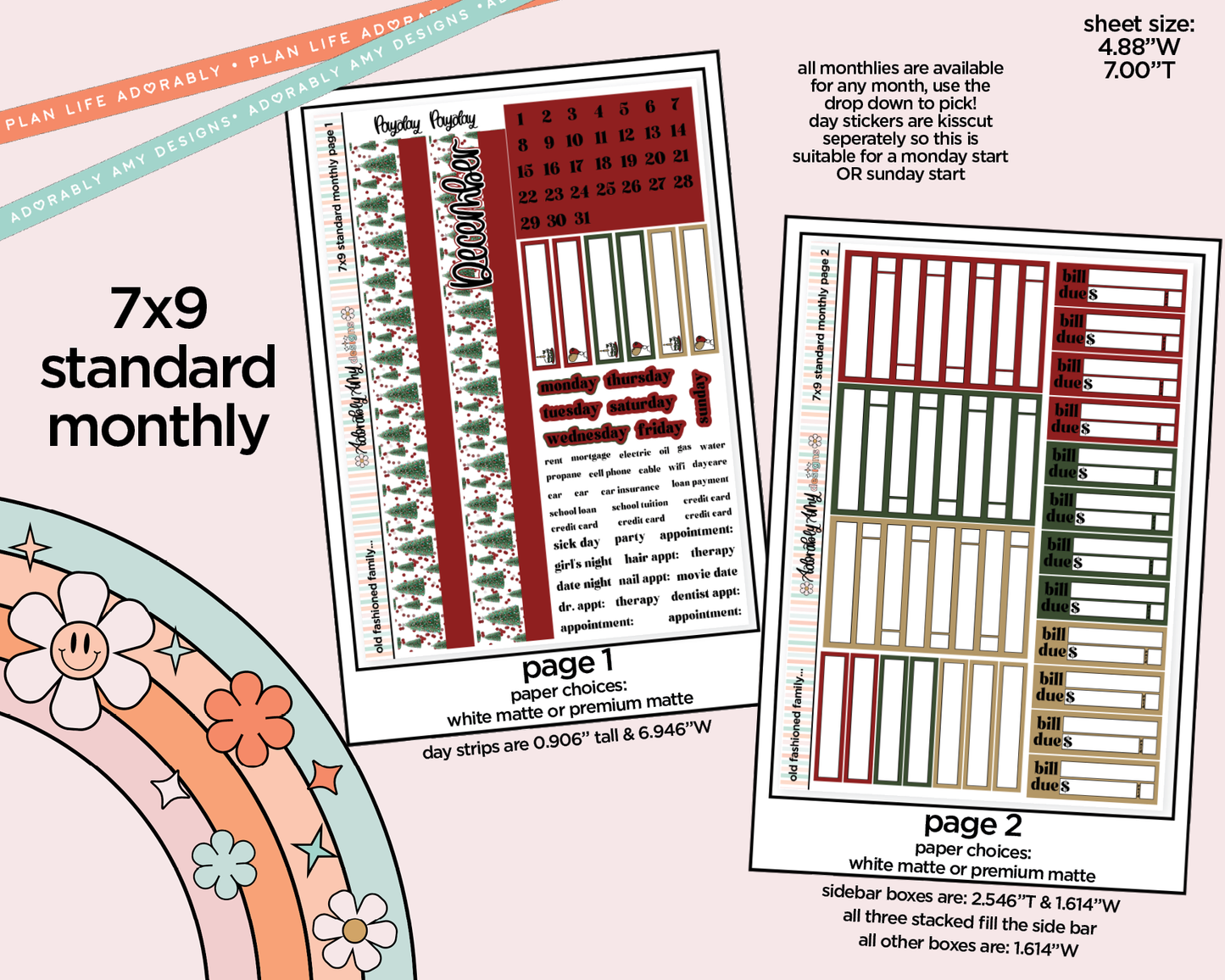 Standard 7x9 Monthly Pick Your Month Old Fashioned Family Christmas Planner Sticker Kit for some 7x9 Planners