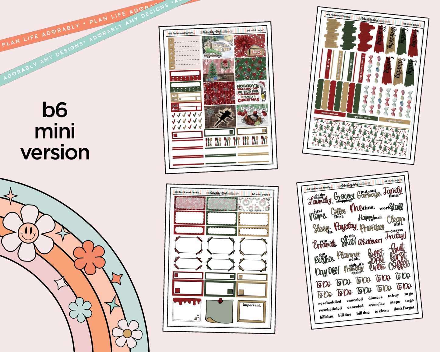 Mini B6 Old Fashioned Family Christmas Planner Sticker Kit sized for ANY Vertical Insert