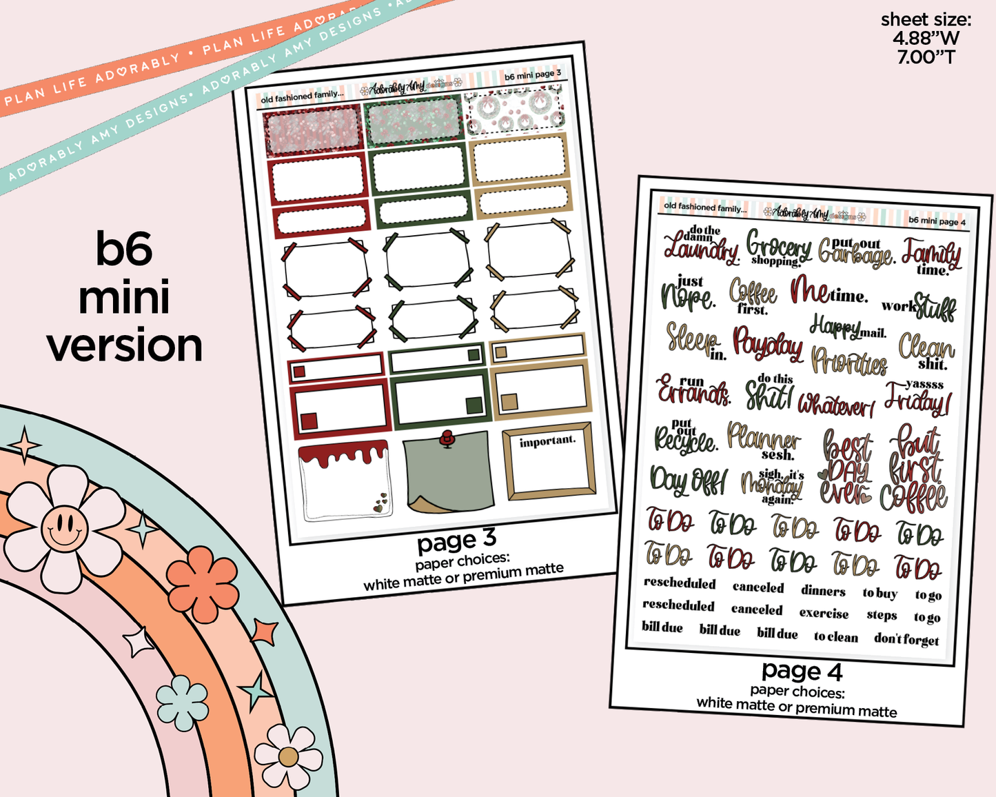 Mini B6 Old Fashioned Family Christmas Planner Sticker Kit sized for ANY Vertical Insert