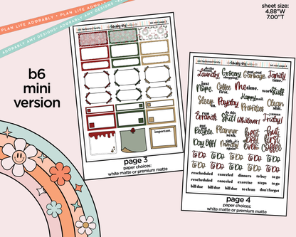 Mini B6 Old Fashioned Family Christmas Planner Sticker Kit sized for ANY Vertical Insert