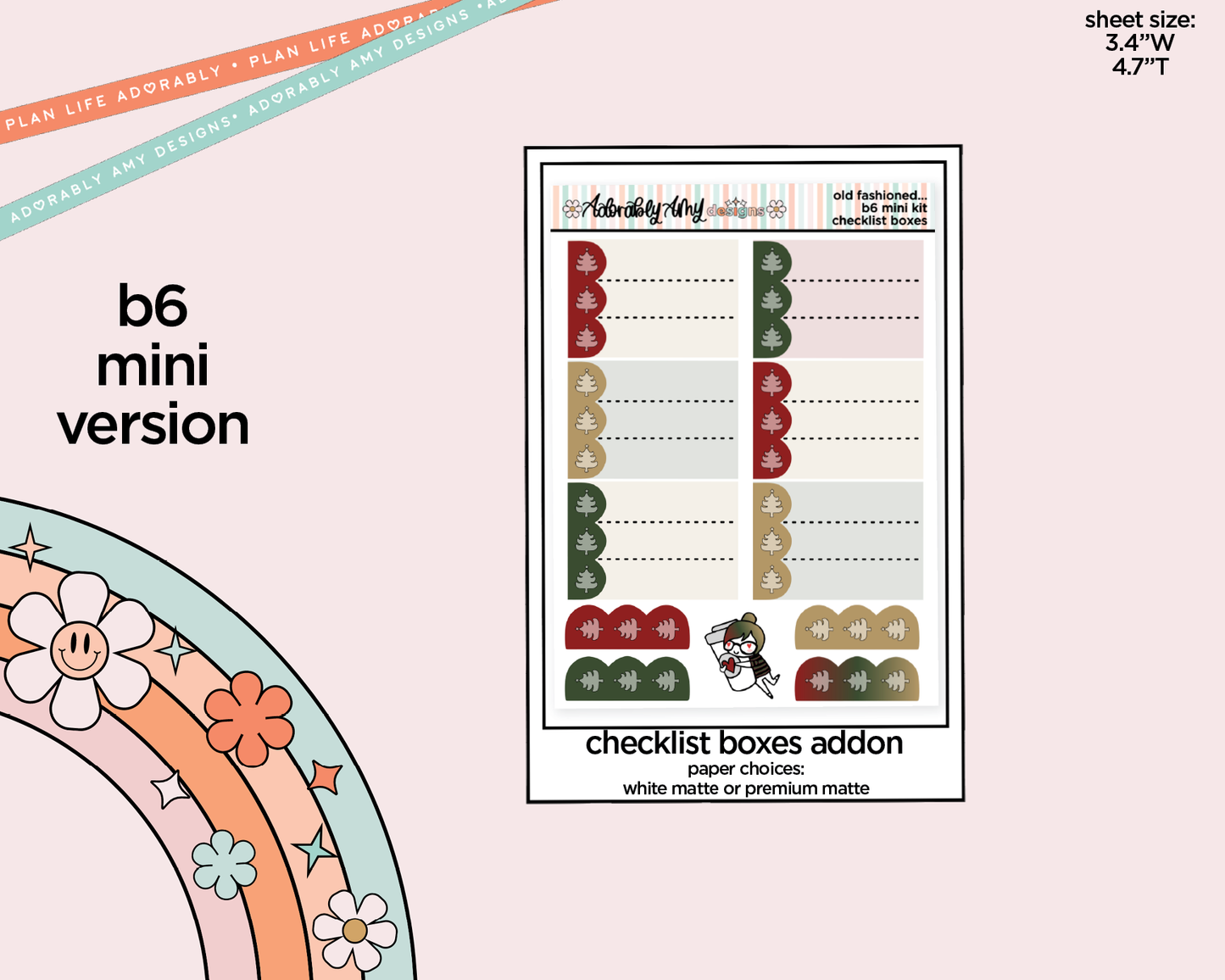 Mini B6 Old Fashioned Family Christmas Planner Sticker Kit sized for ANY Vertical Insert