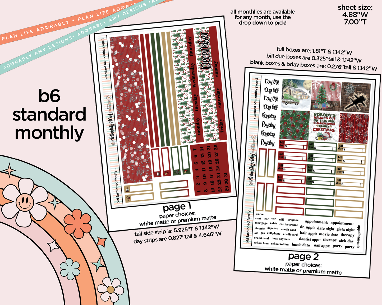 Standard B6 Monthly Pick Your Month Old Fashioned Family Christmas Planner Sticker Kit for some B6 Planners