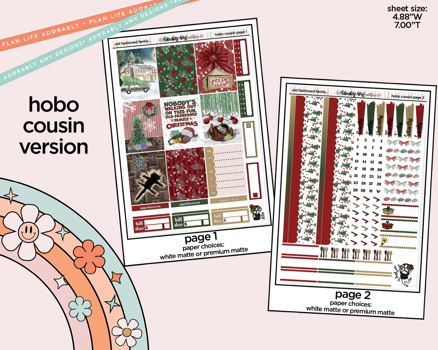 Hobonichi Cousin Weekly Old Fashioned Family Christmas Planner Sticker Kit for Hobo Cousin or Similar Planners