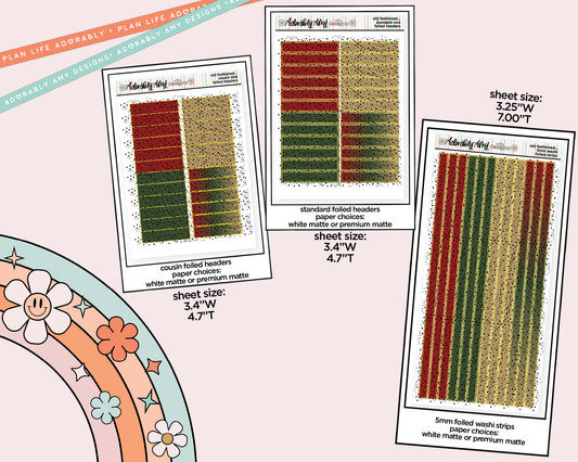 Foiled Old Fashioned Family Christmas Headers or Long Strips Planner Stickers for any Planner or Insert