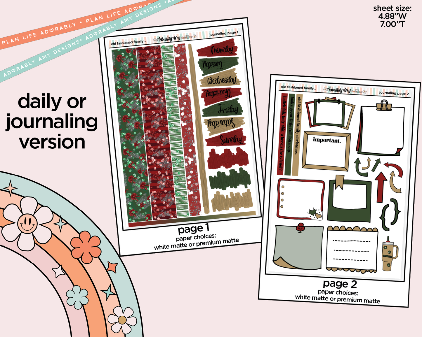 Journaling and Daily Planning Old Fashioned Family Christmas Planner Sticker Kit