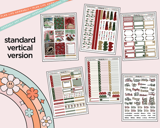 Vertical Old Fashioned Family Christmas Weekly Sticker Kit for Vertical Standard Size Planners or Insert