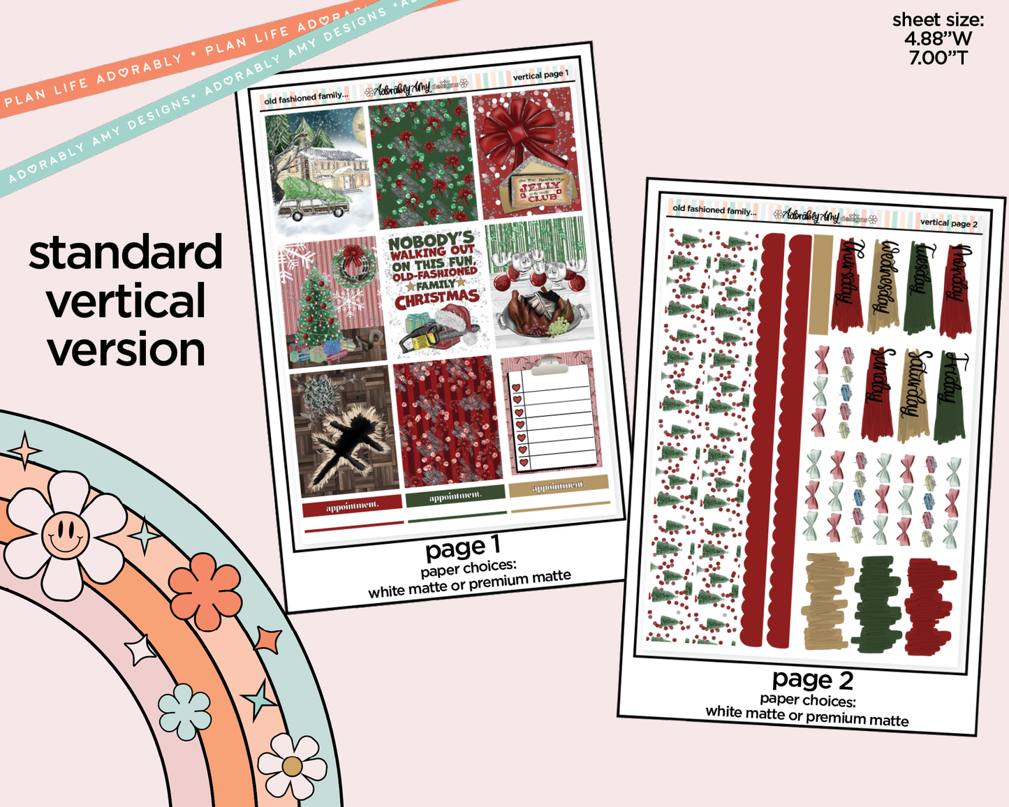 Vertical Old Fashioned Family Christmas Weekly Sticker Kit for Vertical Standard Size Planners or Insert