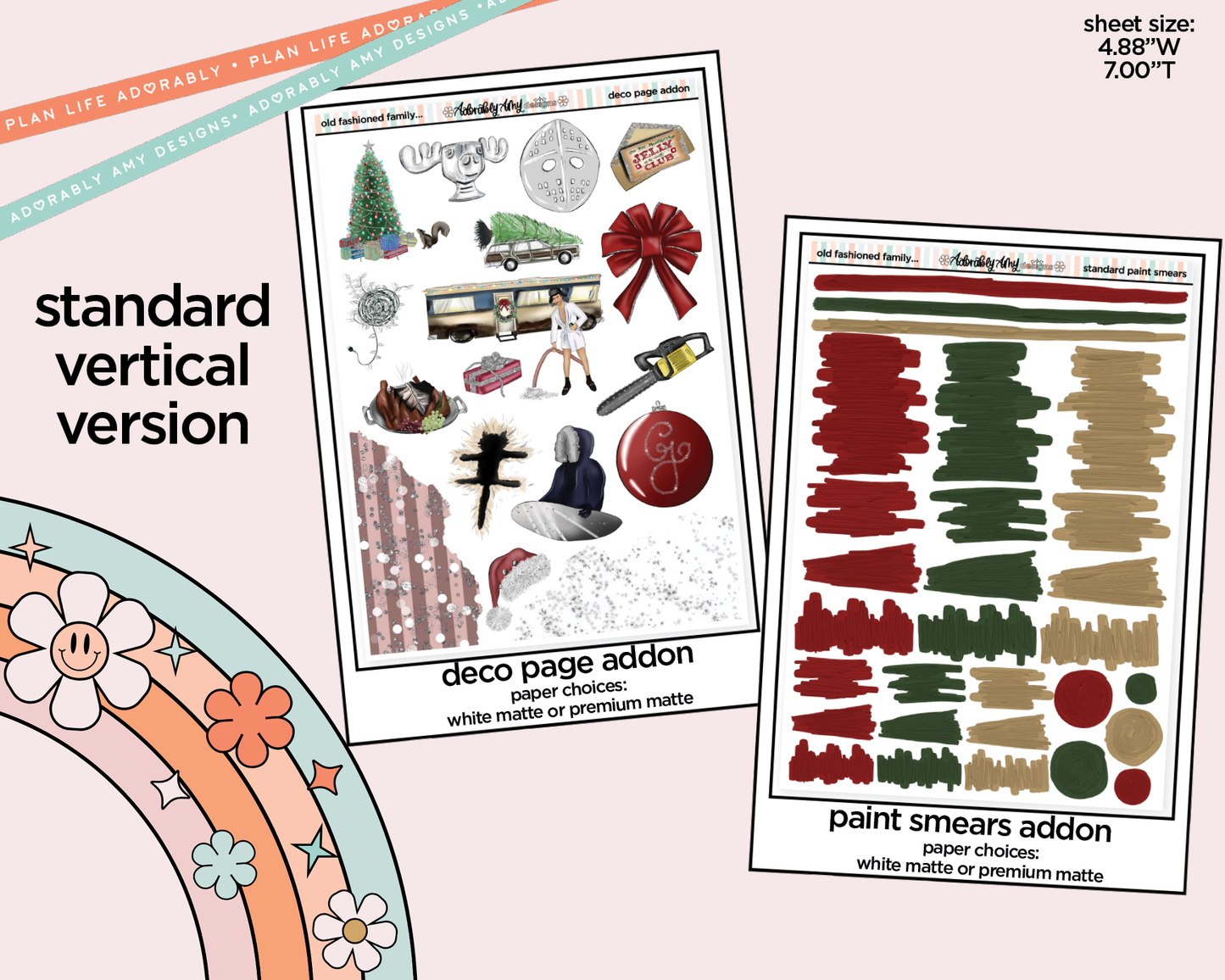 Vertical Old Fashioned Family Christmas Weekly Sticker Kit for Vertical Standard Size Planners or Insert