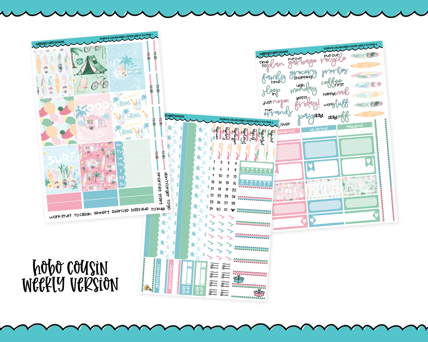 Hobonichi Cousin Weekly Ocean is Calling Themed Planner Sticker Kit for Hobo Cousin or Similar Planners