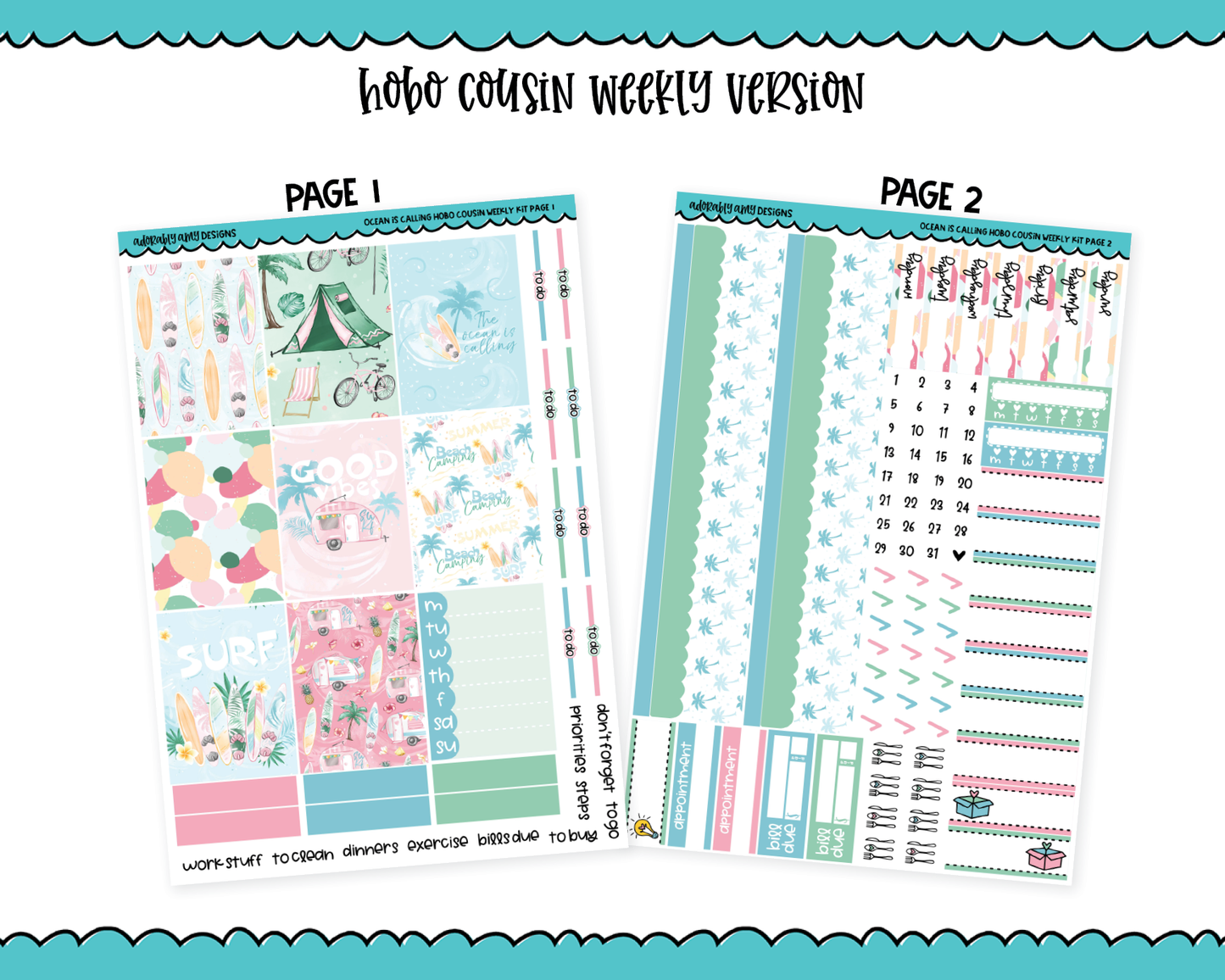 Hobonichi Cousin Weekly Ocean is Calling Themed Planner Sticker Kit for Hobo Cousin or Similar Planners