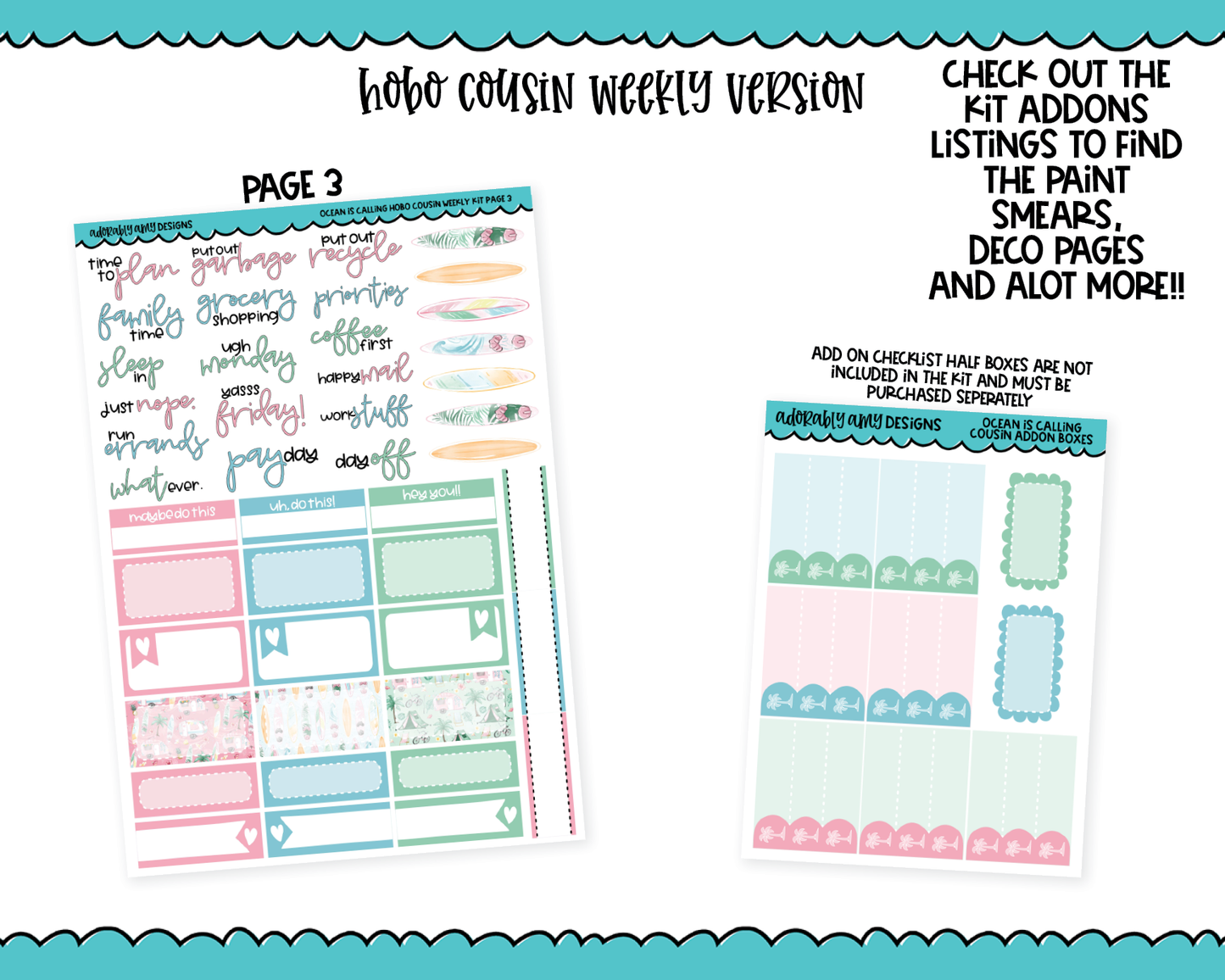 Hobonichi Cousin Weekly Ocean is Calling Themed Planner Sticker Kit for Hobo Cousin or Similar Planners