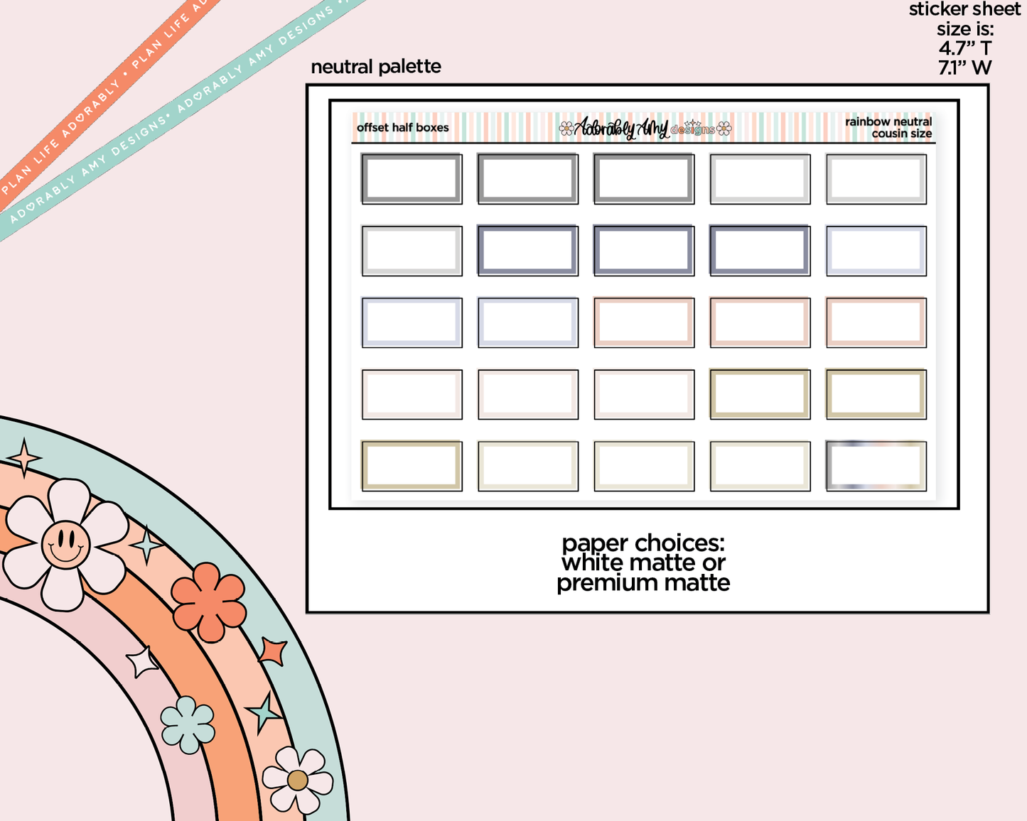 Hobo Cousin Offset Half Boxes Planner Stickers for Hobo Cousin or any Planner or Insert