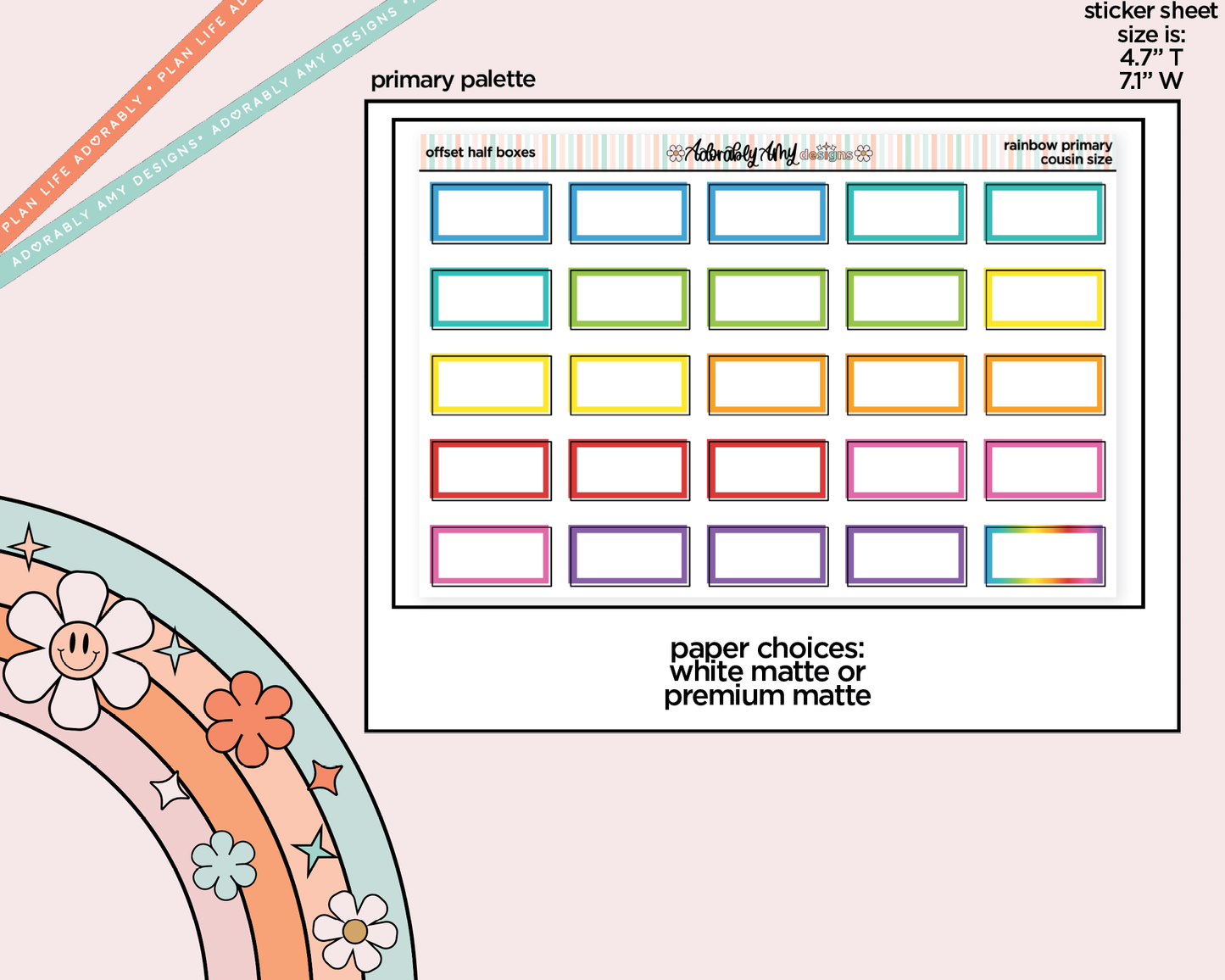 Hobo Cousin Offset Half Boxes Planner Stickers for Hobo Cousin or any Planner or Insert