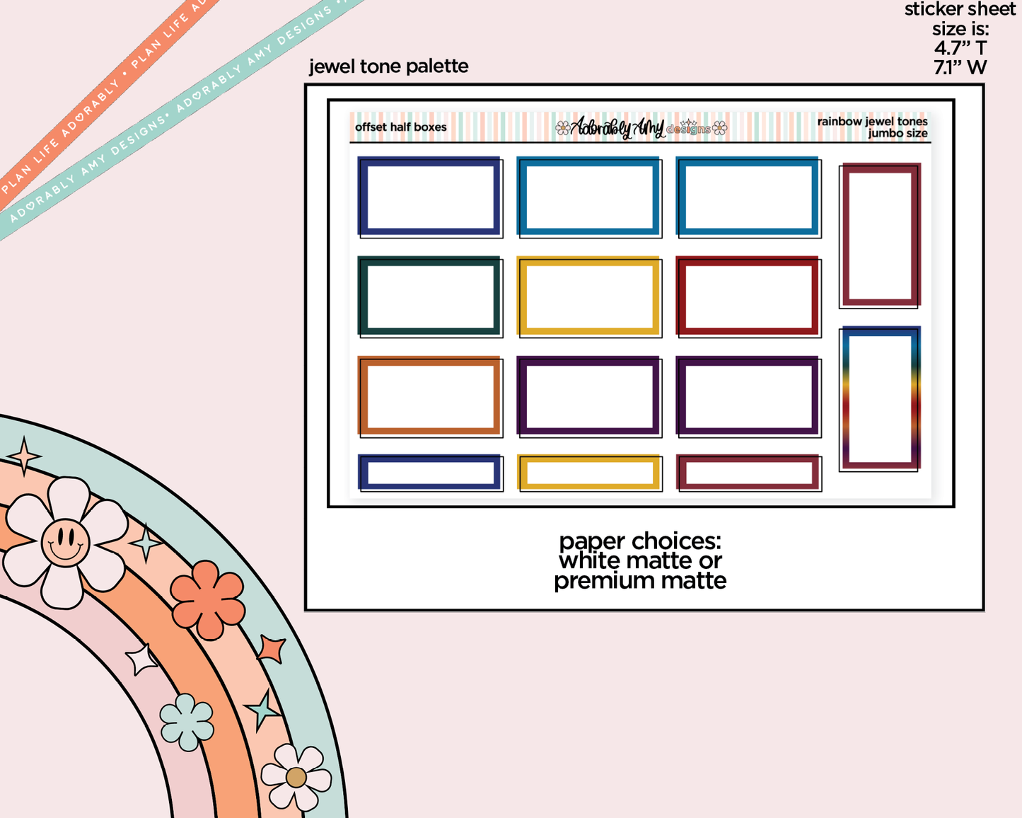 Rainbow Offset Half Boxes Large/Jumbo Stickers for any Planner or Insert