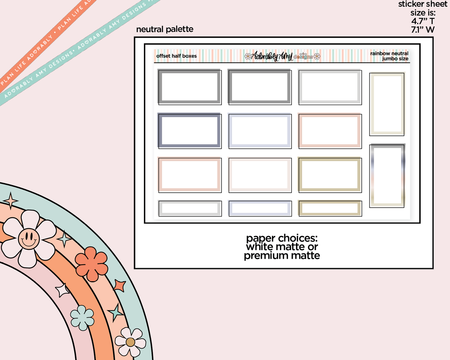 Rainbow Offset Half Boxes Large/Jumbo Stickers for any Planner or Insert