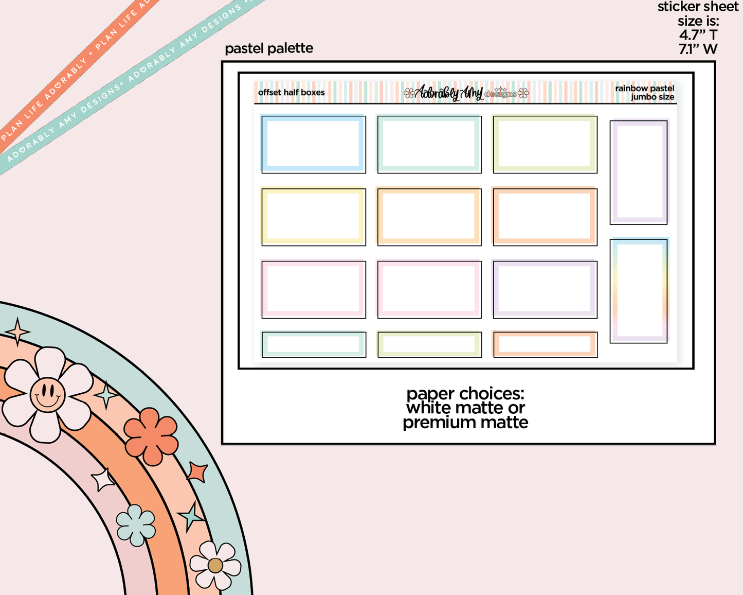 Rainbow Offset Half Boxes Large/Jumbo Stickers for any Planner or Insert