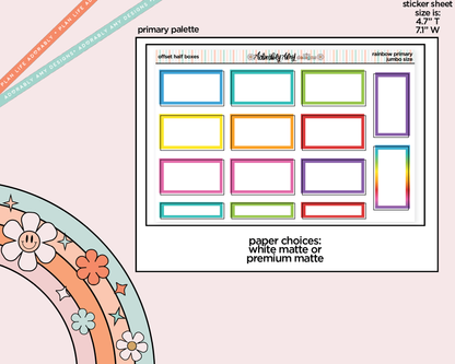 Rainbow Offset Half Boxes Large/Jumbo Stickers for any Planner or Insert